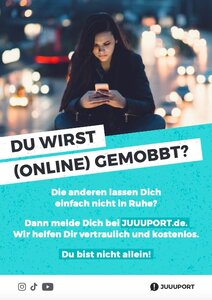 Poster zum Hilfsangebot von JUUUPORT bei Cybermobbing